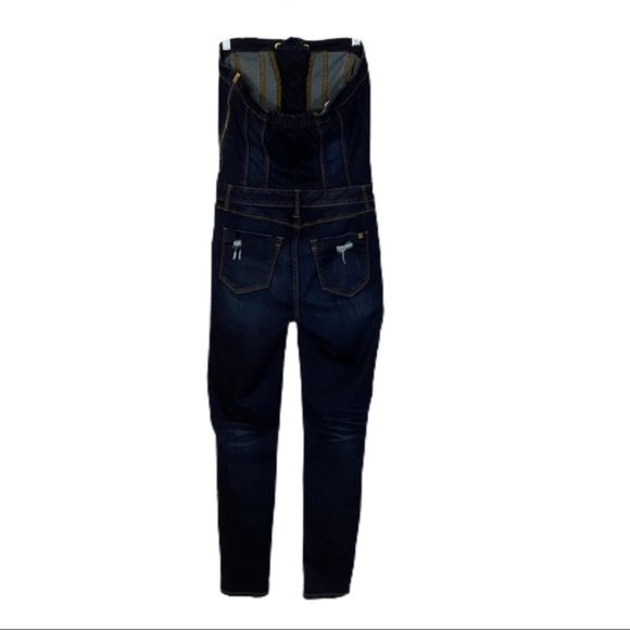 Bebe Lace-up Distressed Denim Strapless Jumpsuit - Picture 3 of 12